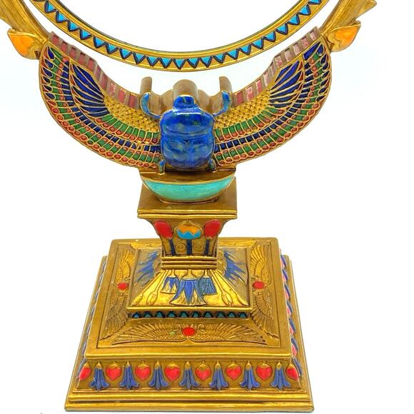 Vintage Hand painted‎ Gold,Red,Blue Scarab Beetle Double Sided Standing Mirror - Picture 2 of 15